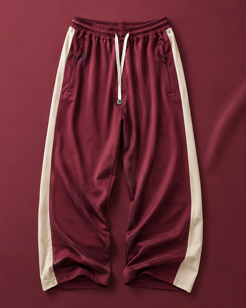 Burgundy Contrast-Panel Baggy Trouser